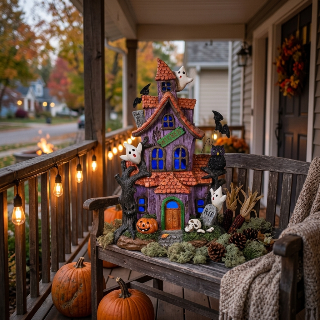 Lighted Halloween Village Houses – 12-Inch Resin Spooky Town