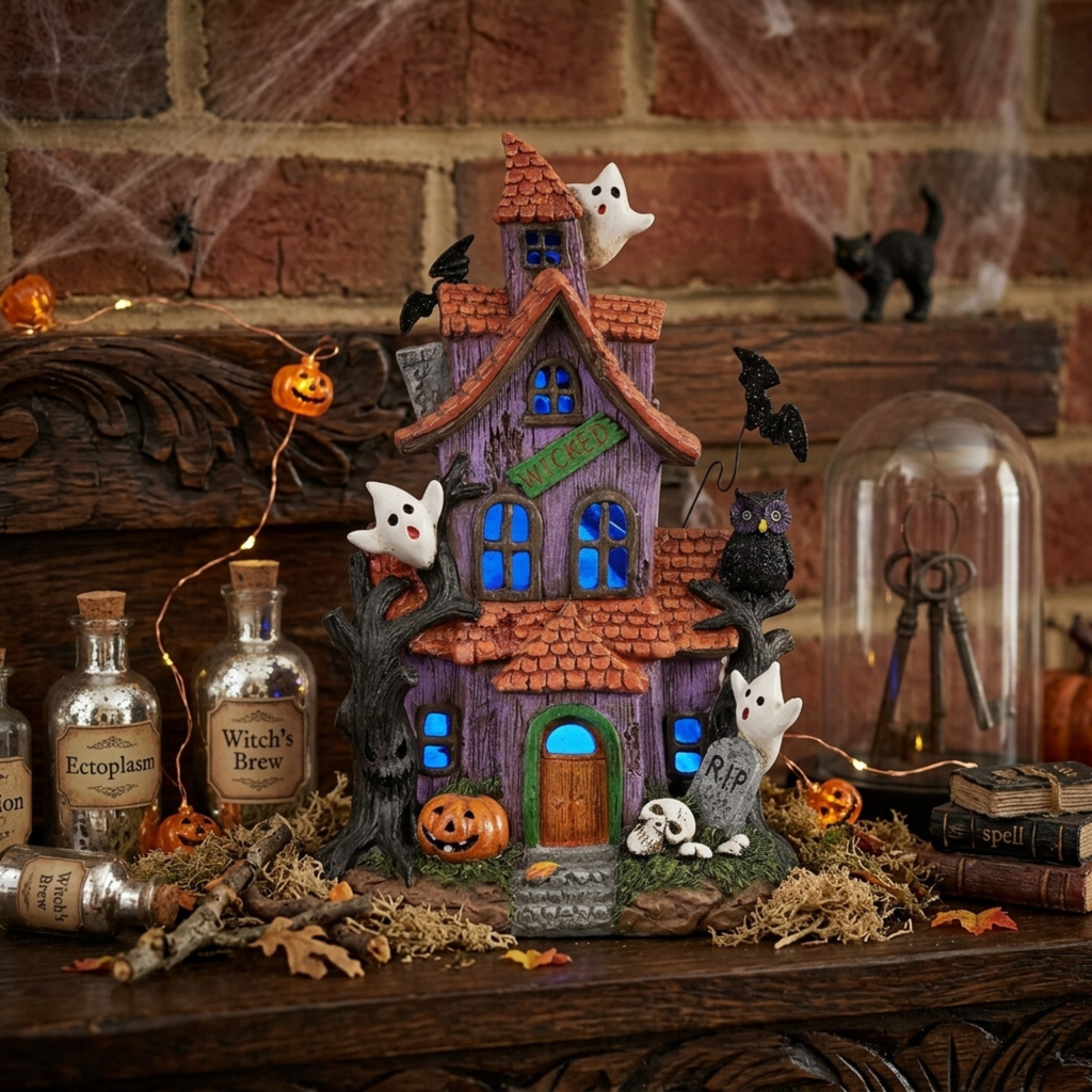 Lighted Halloween Village Houses – 12-Inch Resin Spooky Town