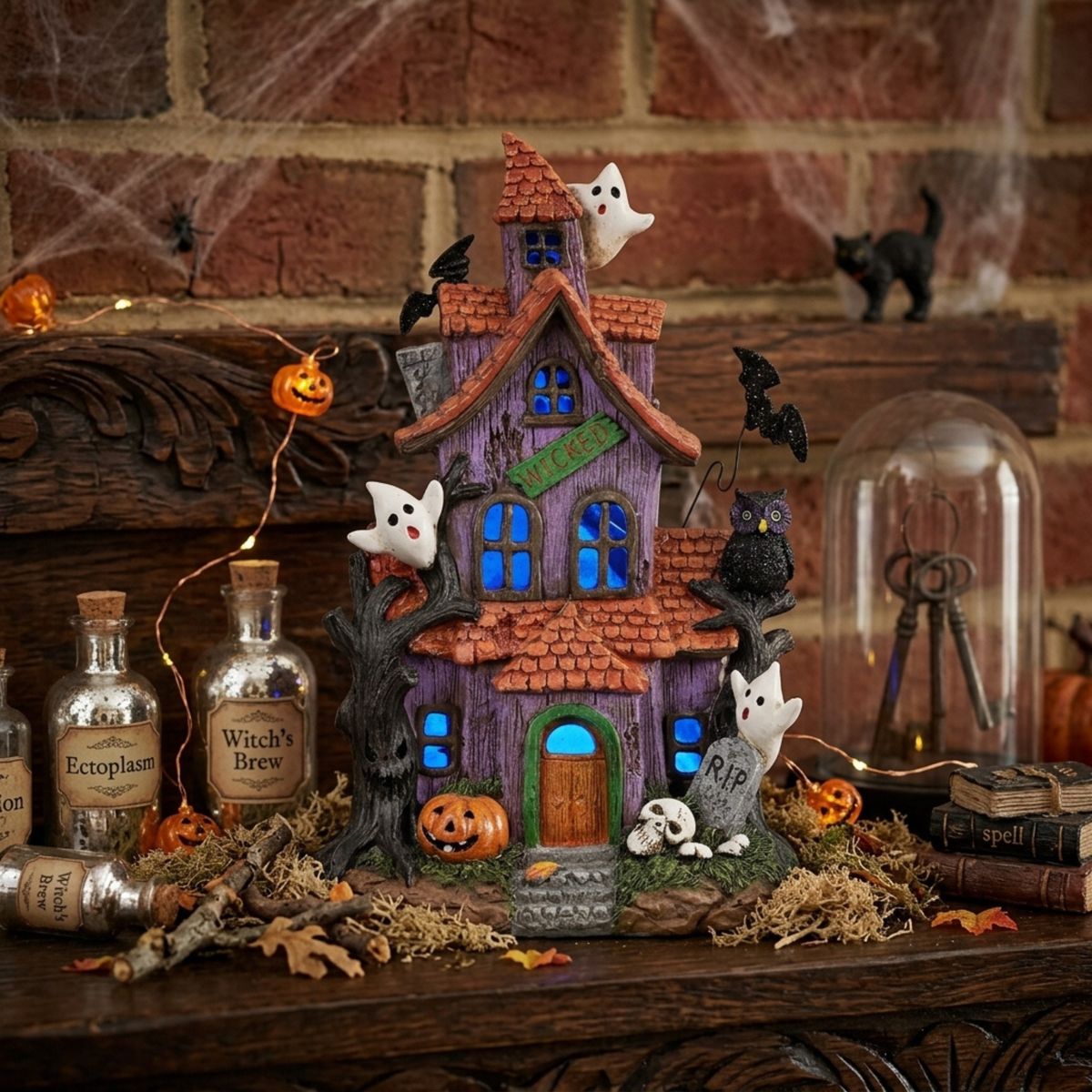 Lighted Halloween Village Houses – 12-Inch Resin Spooky Town