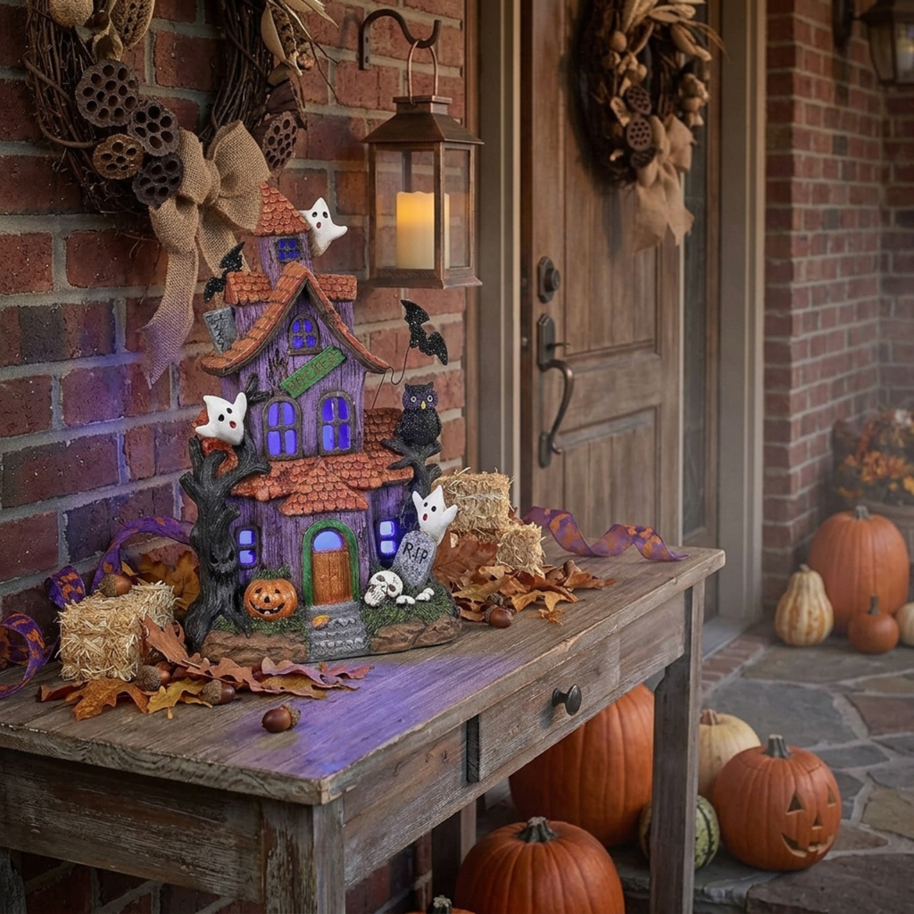 Lighted Halloween Village Houses – 12-Inch Resin Spooky Town
