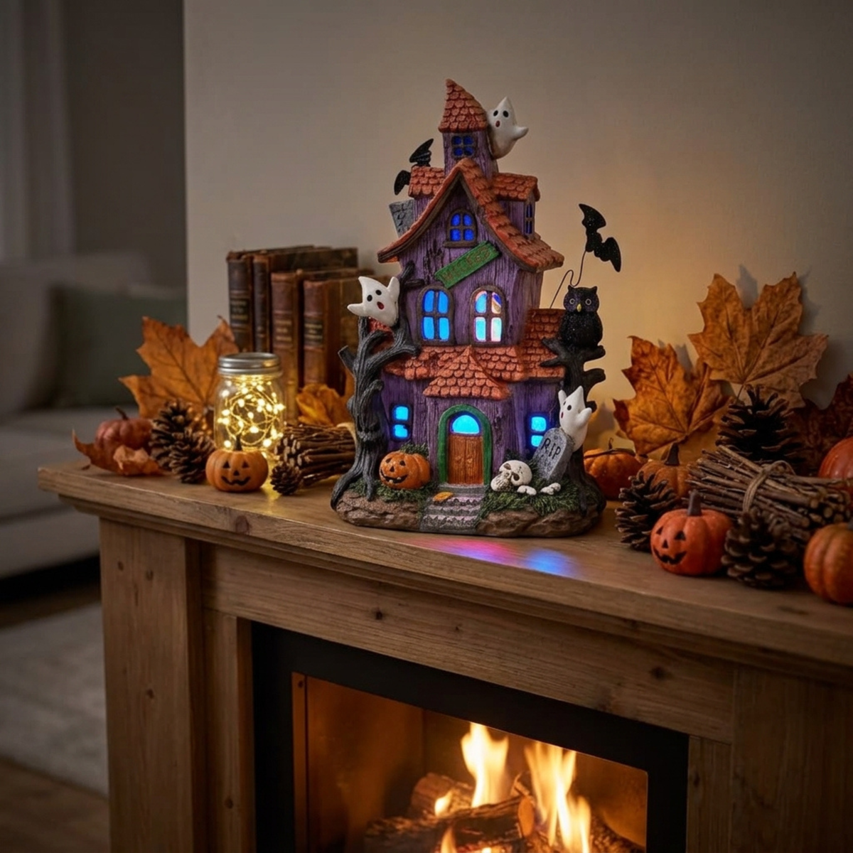 Lighted Halloween Village Houses – 12-Inch Resin Spooky Town