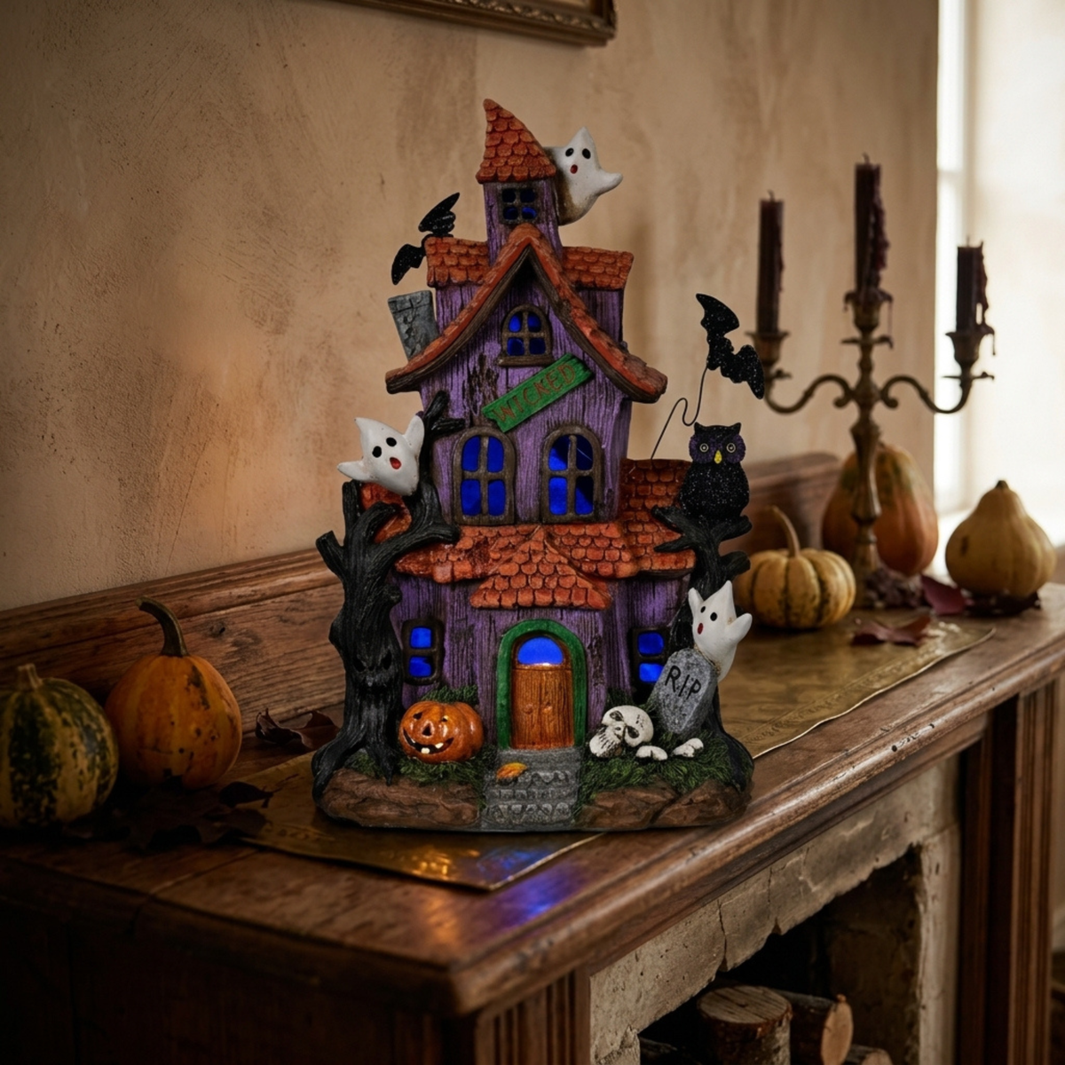 Lighted Halloween Village Houses – 12-Inch Resin Spooky Town