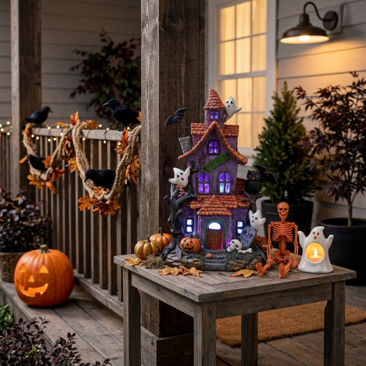 Lighted Halloween Village Houses – 12-Inch Resin Spooky Town
