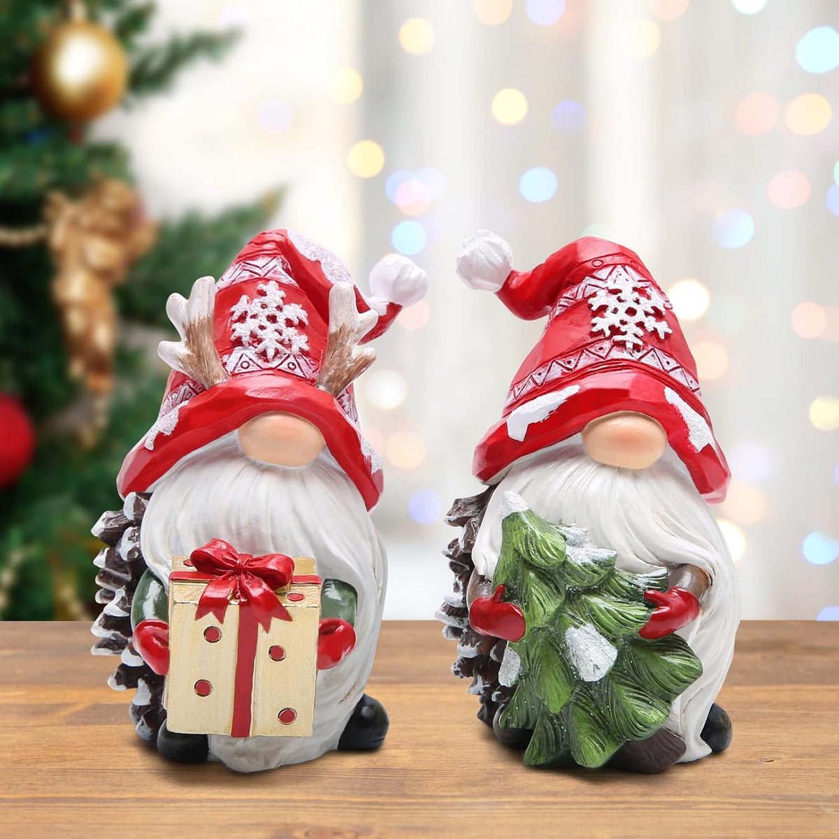 Set of 5 Christmas Resin Gnomes – Mantel & Tree Decor
