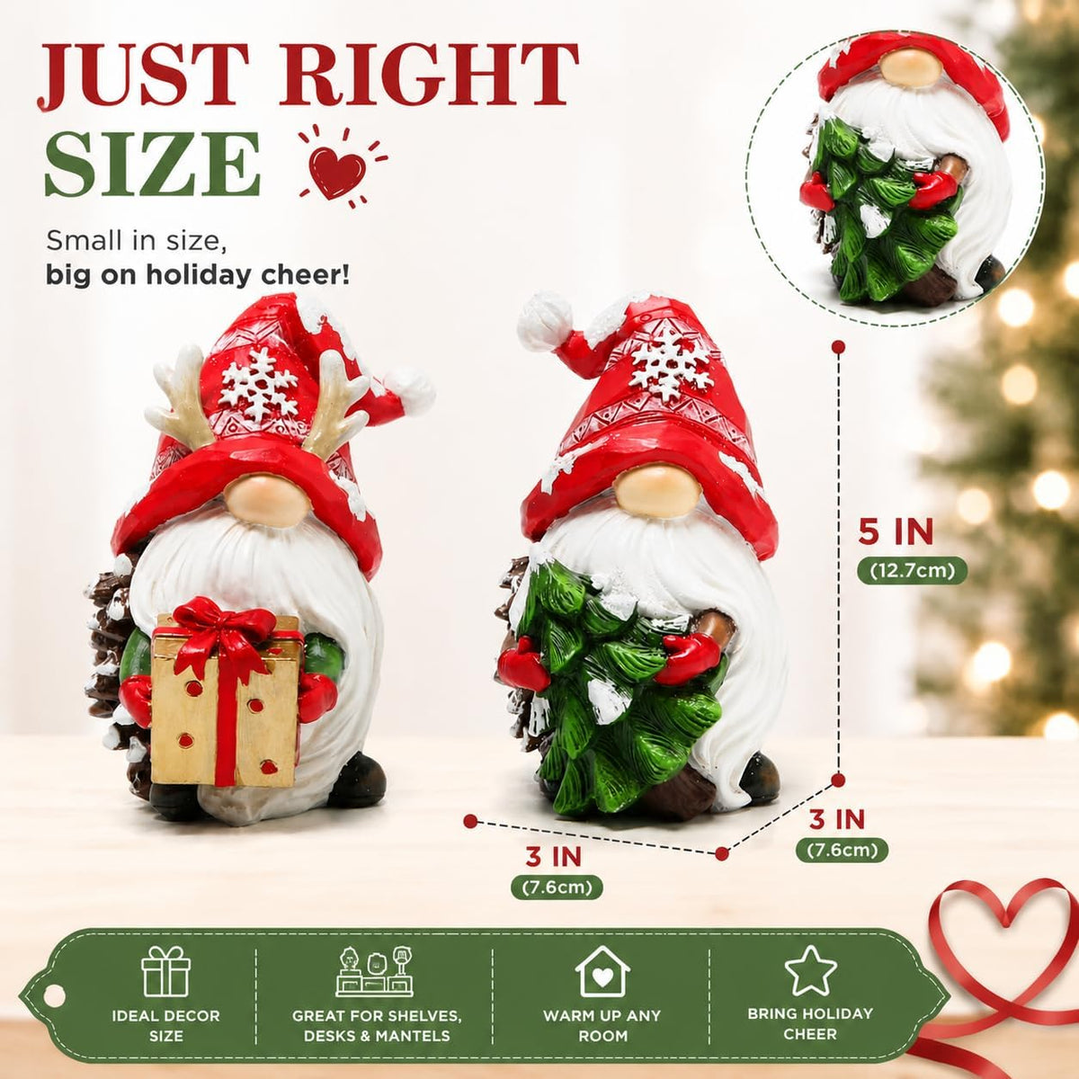 Set of 5 Christmas Resin Gnomes – Mantel & Tree Decor