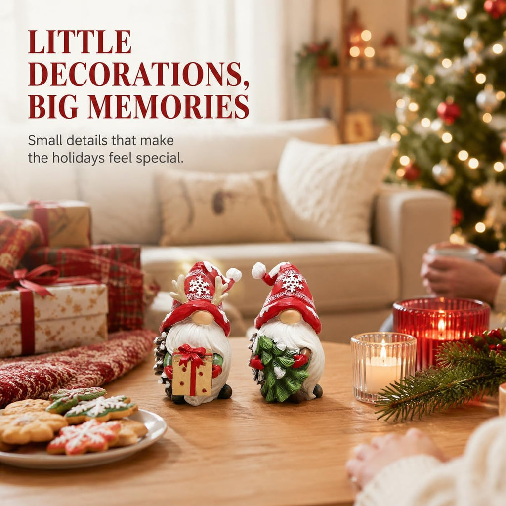 Set of 5 Christmas Resin Gnomes – Mantel & Tree Decor