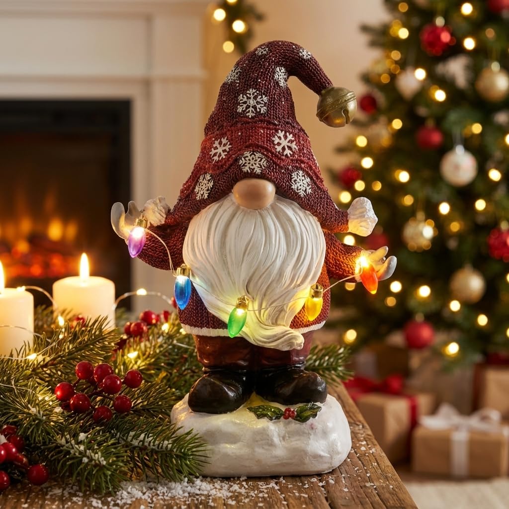 Solar Christmas Garden Gnome – Red or Red & Green, 2 Sizes