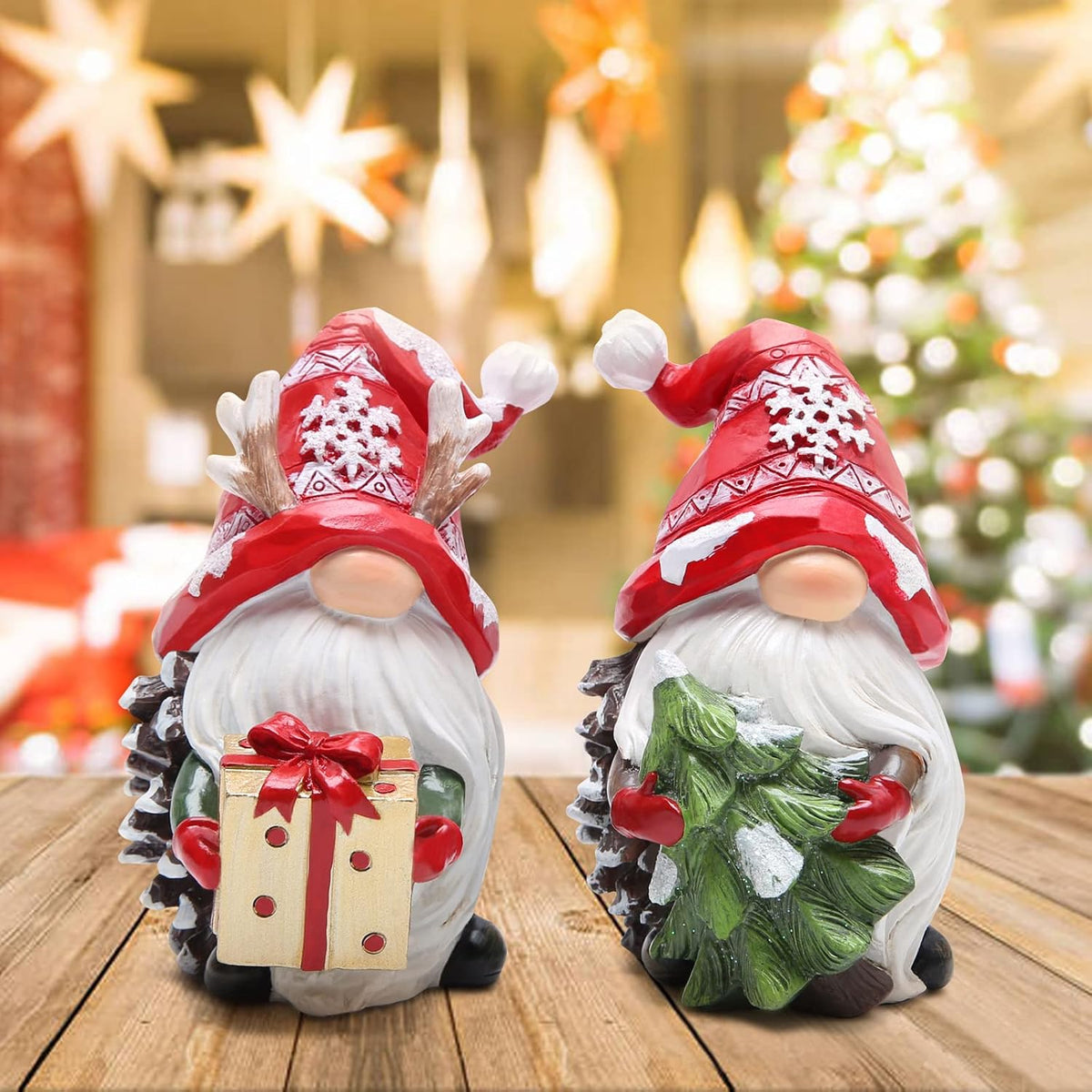 Set of 5 Christmas Resin Gnomes – Mantel & Tree Decor