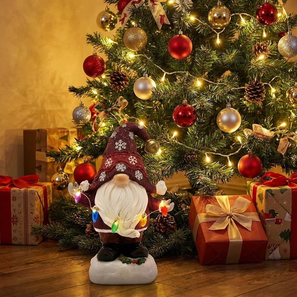 Solar Christmas Garden Gnome – Red or Red & Green, 2 Sizes