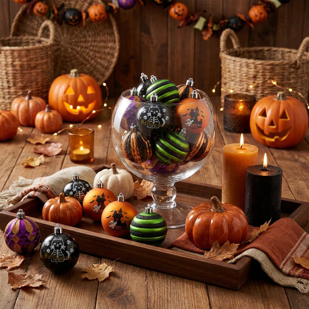 16-Piece Halloween Ornament Set – Shatterproof Hanging Balls for Halloween Tree Decor