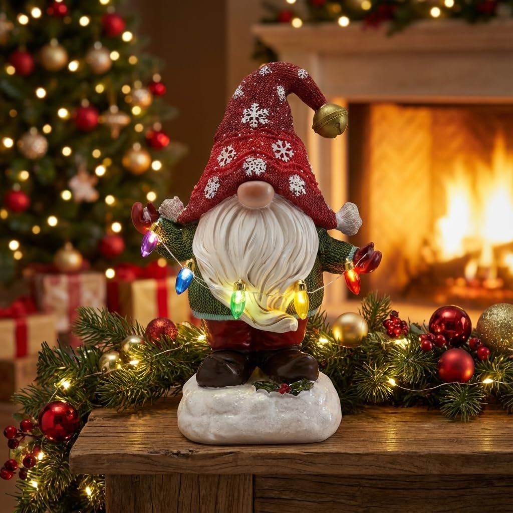 Solar Christmas Garden Gnome – Red or Red & Green, 2 Sizes