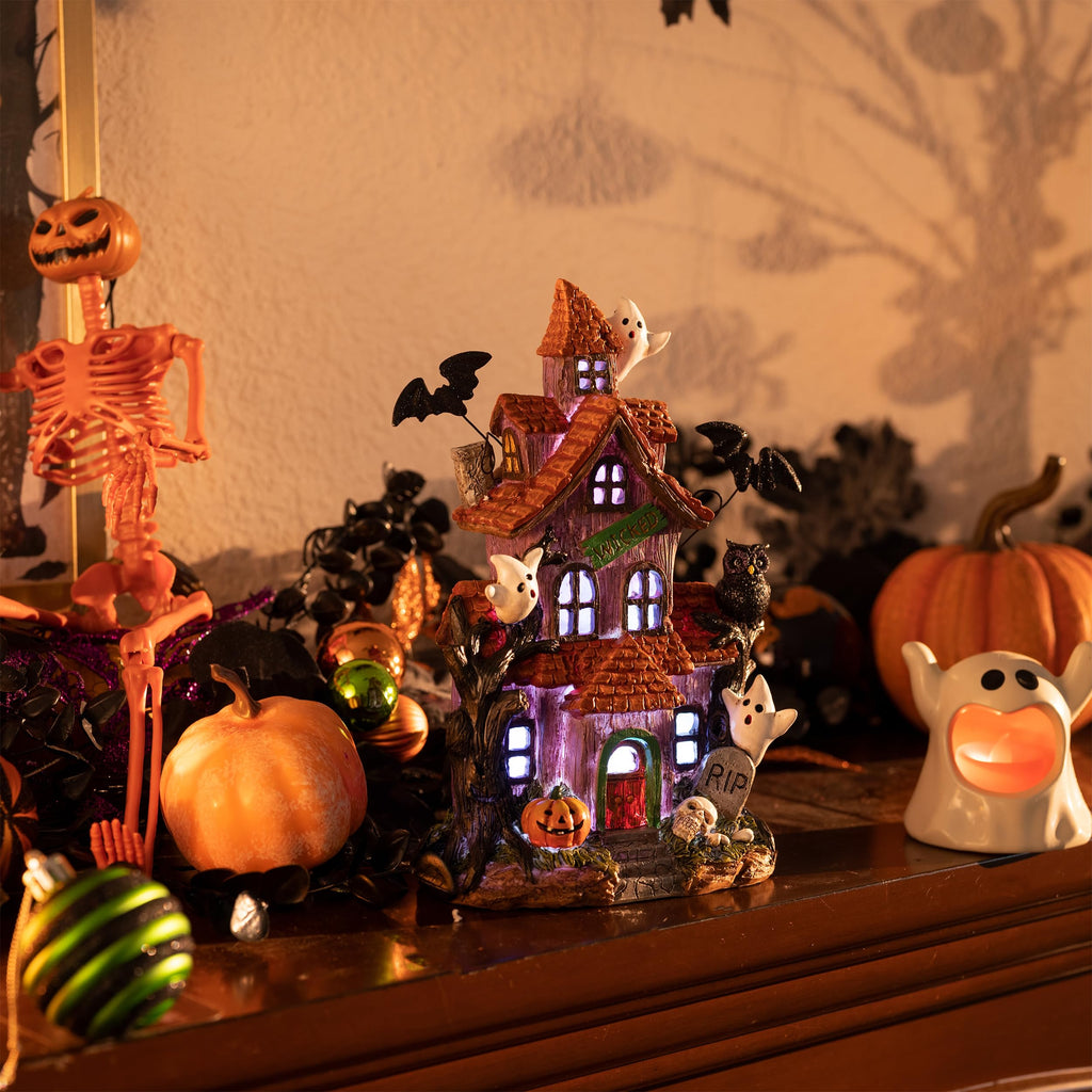 Lighted Halloween Village Houses – 12-Inch Resin Spooky Town