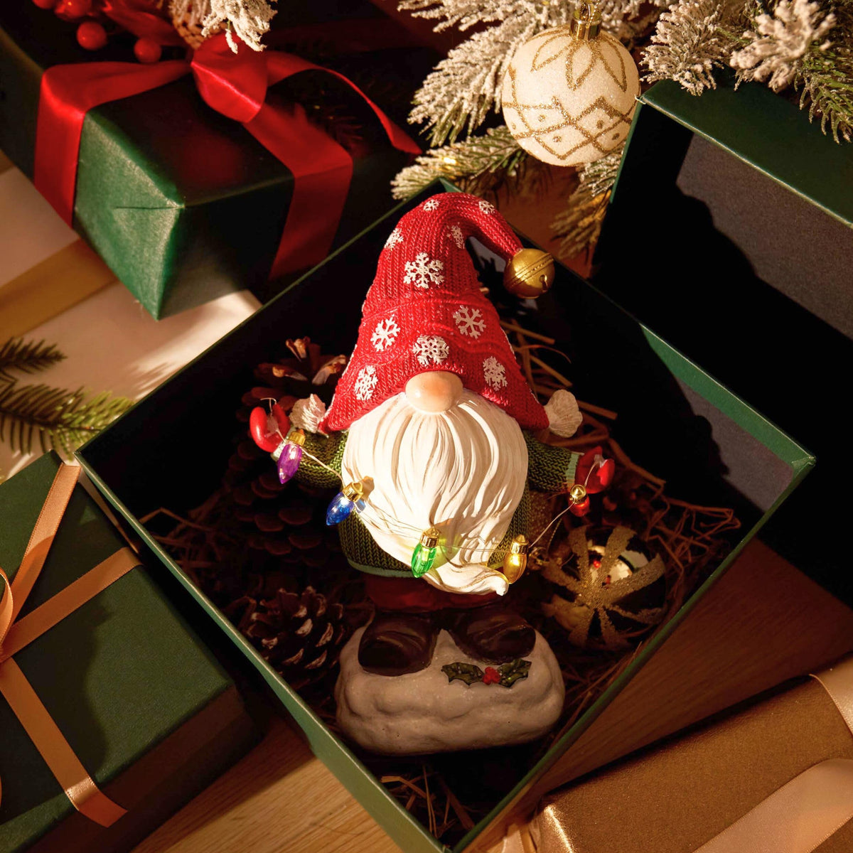Solar Christmas Garden Gnome – Red or Red & Green, 2 Sizes