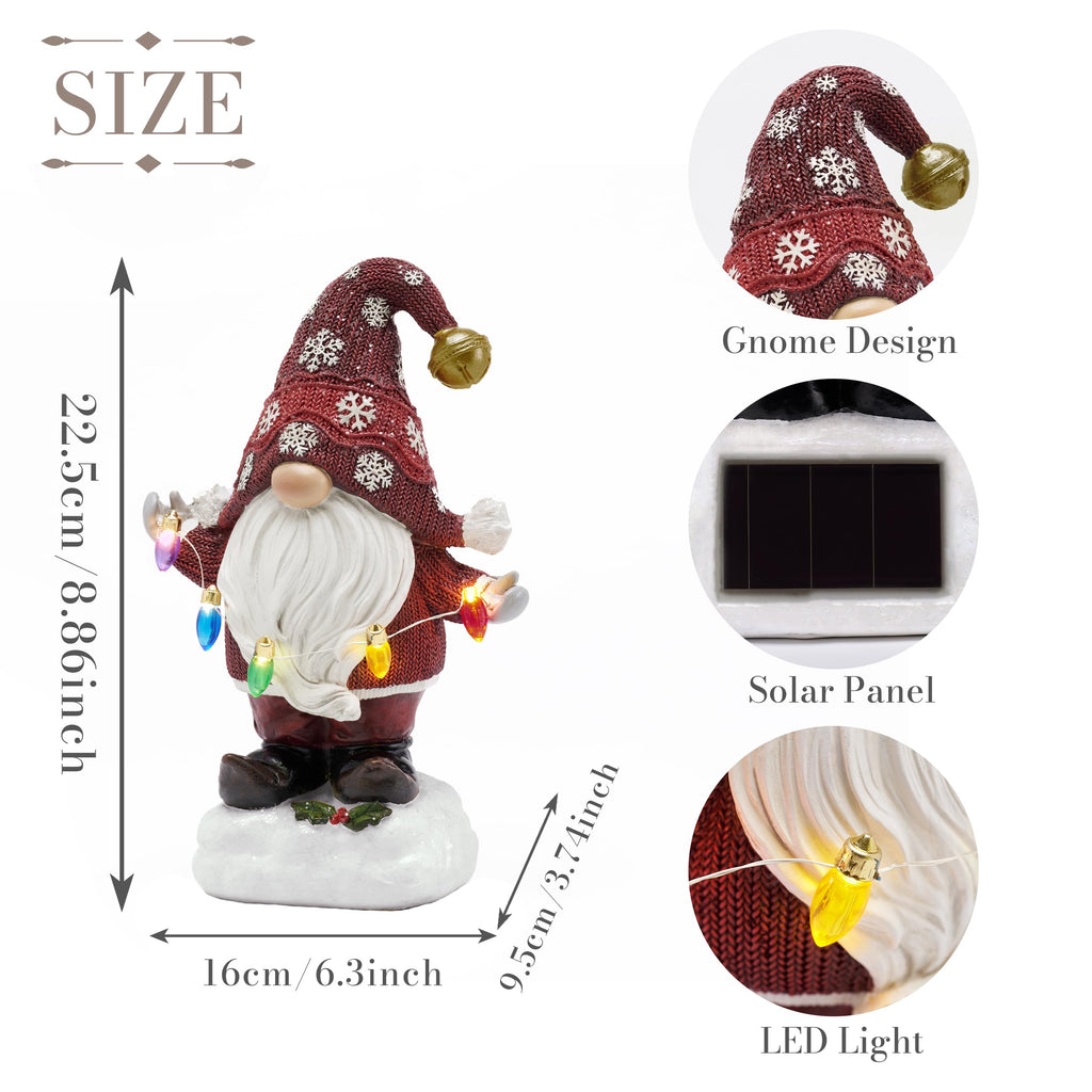 Solar Christmas Garden Gnome – Red or Red & Green, 2 Sizes