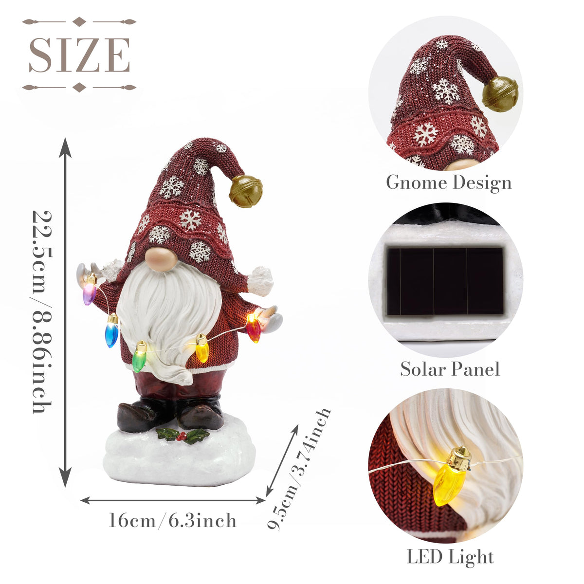 Solar Christmas Garden Gnome – Red or Red & Green, 2 Sizes