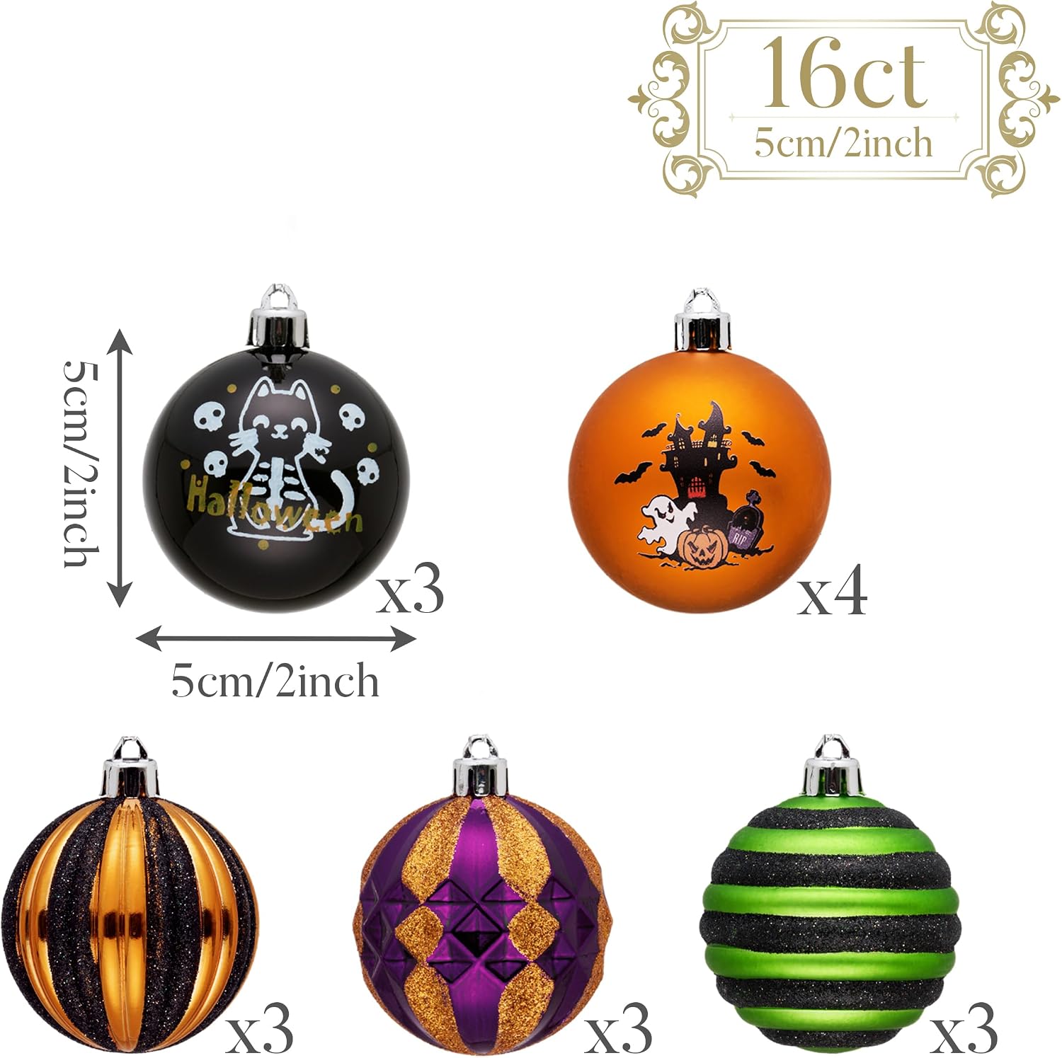 16-Piece Halloween Ornament Set – Shatterproof Hanging Balls for Halloween Tree Decor