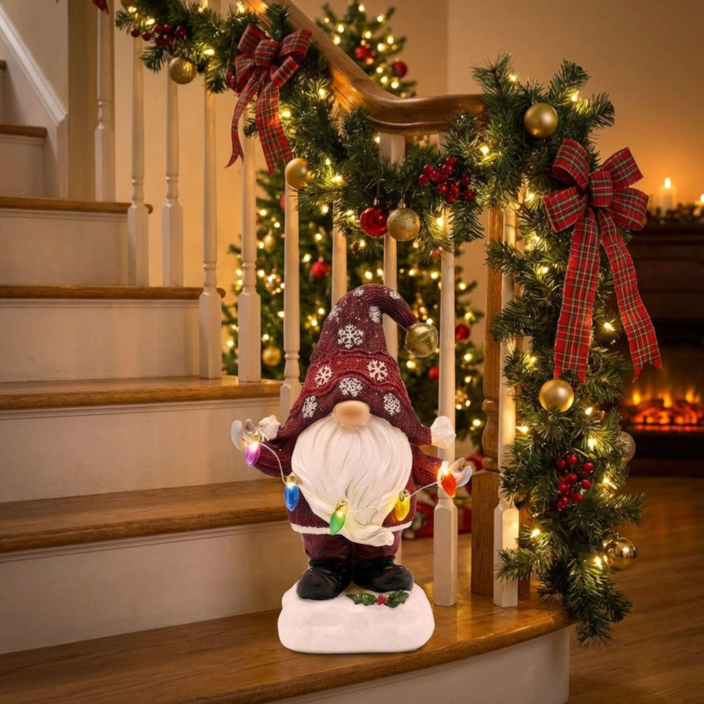 Solar Christmas Garden Gnome – Red or Red & Green, 2 Sizes