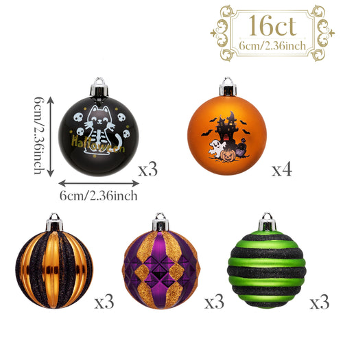 16-Piece Halloween Ornament Set – Shatterproof Hanging Balls for Halloween Tree Decor