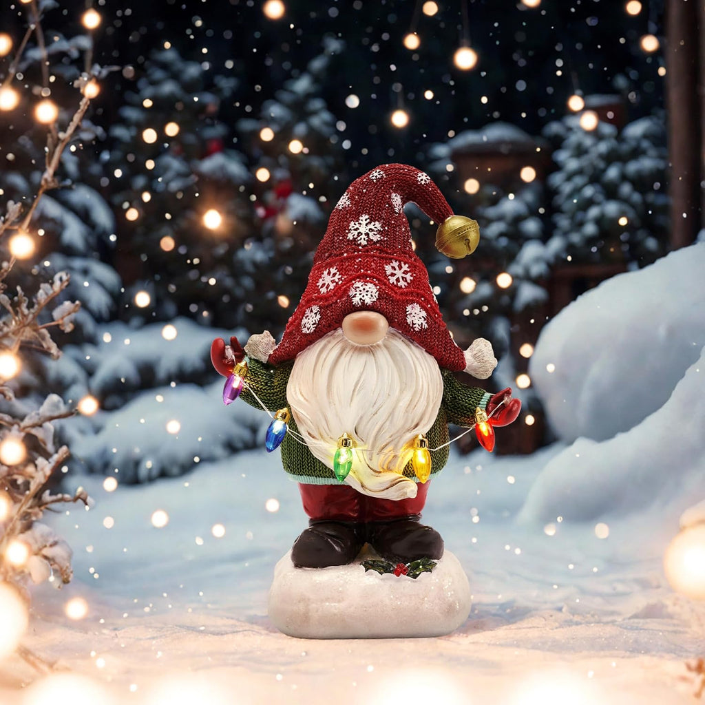 Solar Christmas Garden Gnome – Red or Red & Green, 2 Sizes