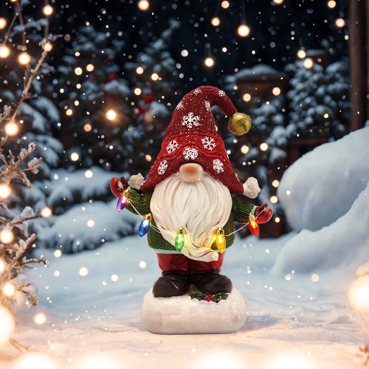 Solar Christmas Garden Gnome – Red or Red & Green, 2 Sizes