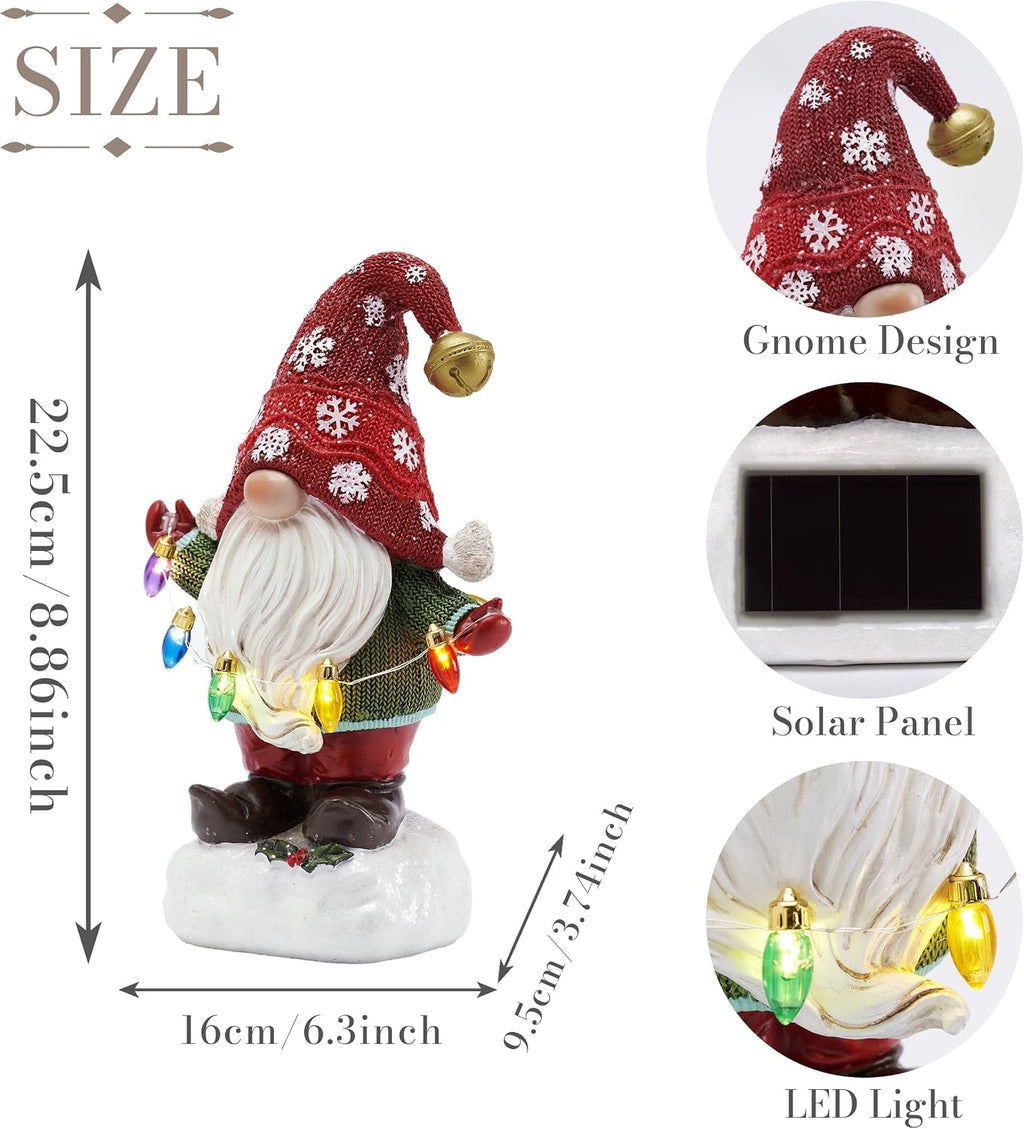 Solar Christmas Garden Gnome – Red or Red & Green, 2 Sizes
