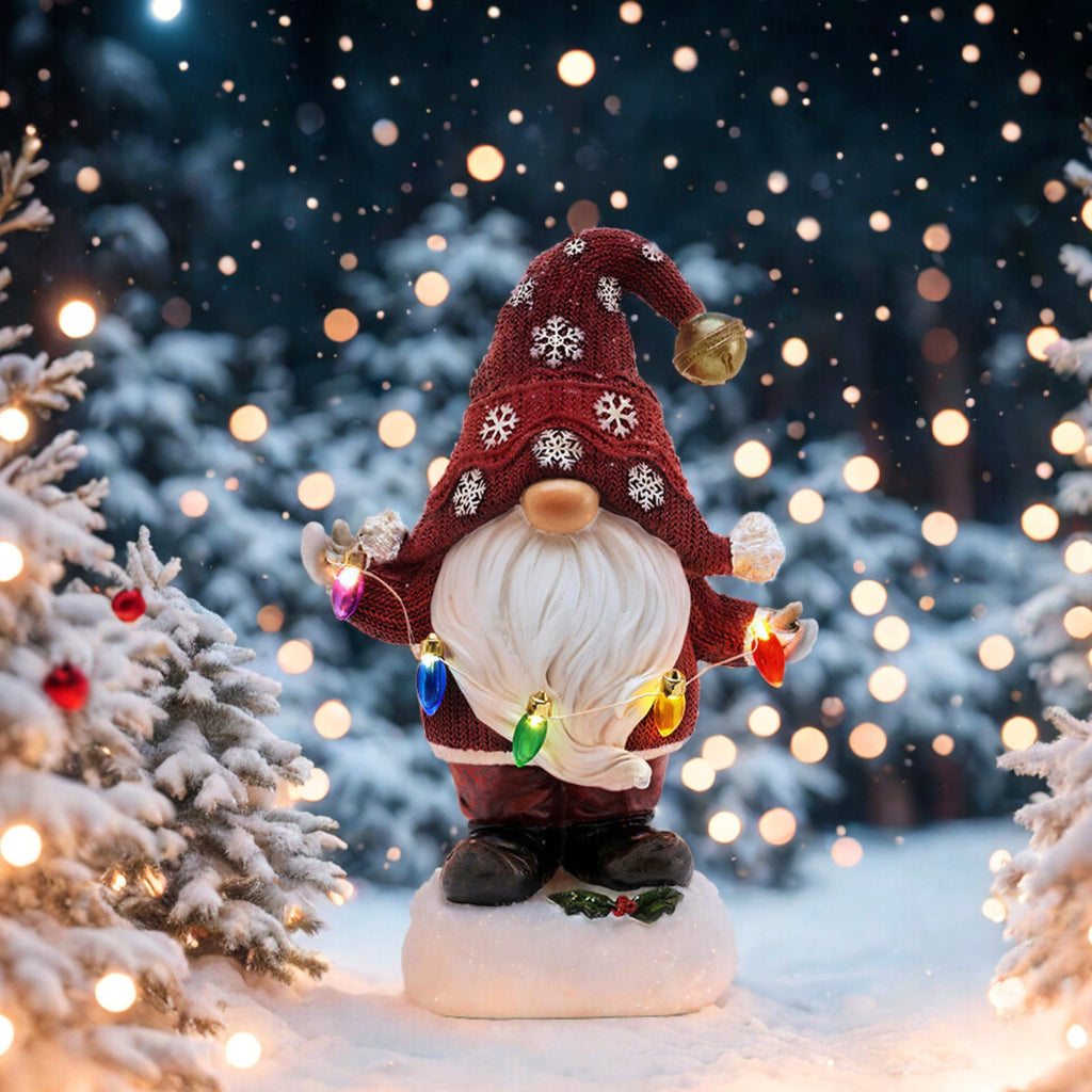 Solar Christmas Garden Gnome – Red or Red & Green, 2 Sizes