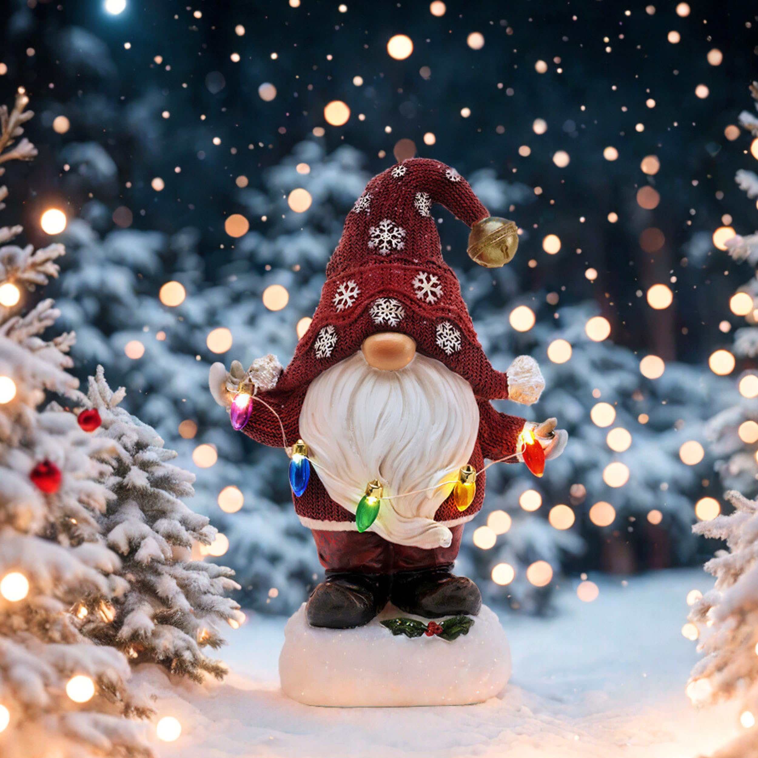 Solar Christmas Garden Gnome – Red or Red & Green, 2 Sizes