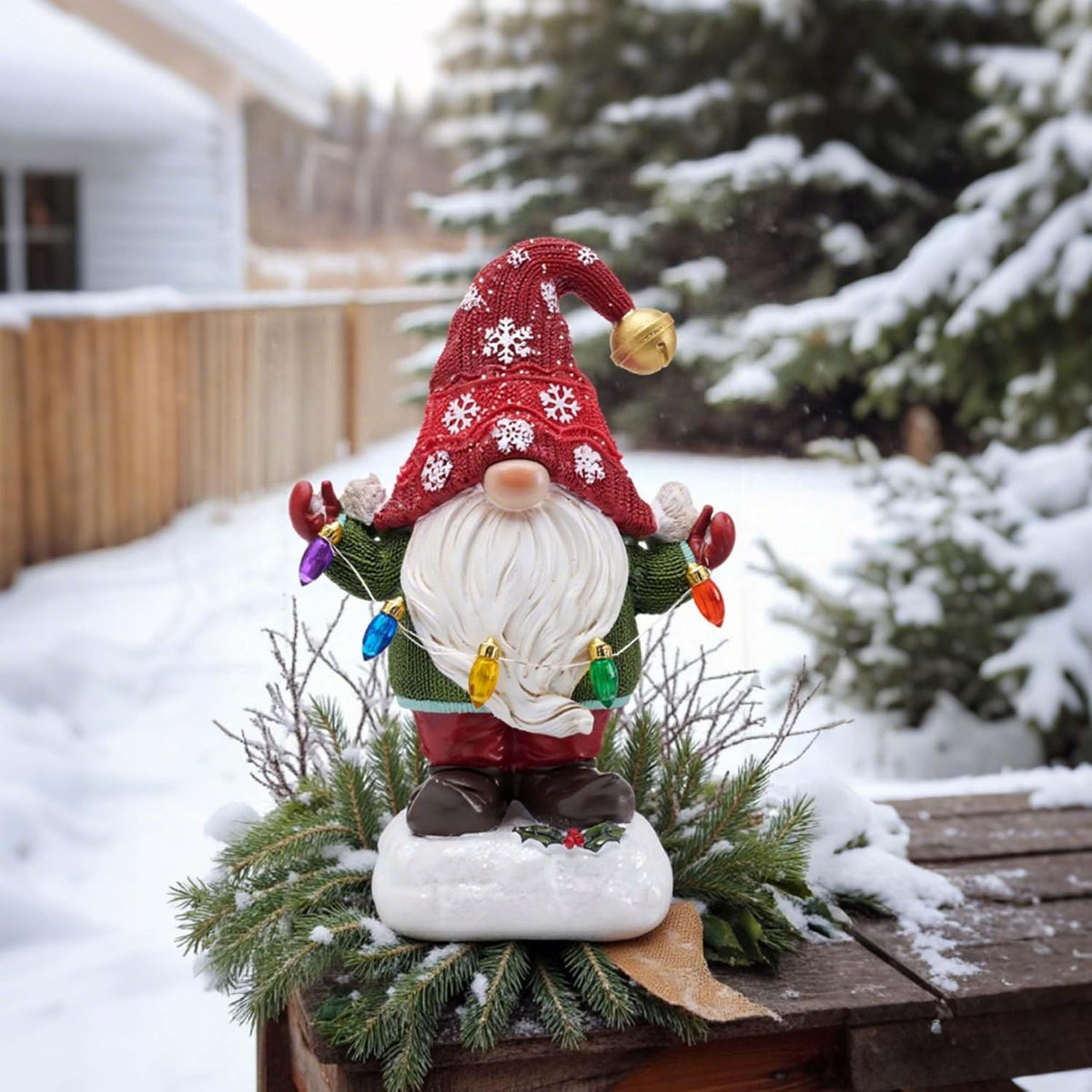 Solar Christmas Garden Gnome – Red or Red & Green, 2 Sizes