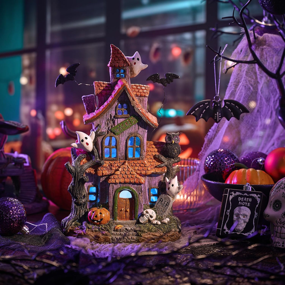 Lighted Halloween Village Houses – 12-Inch Resin Spooky Town