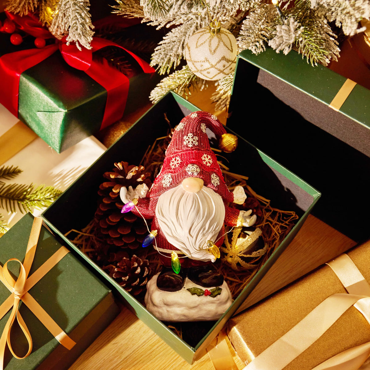 Solar Christmas Garden Gnome – Red or Red & Green, 2 Sizes