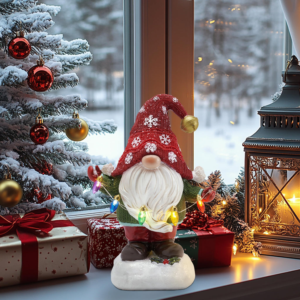 Solar Christmas Garden Gnome – Red or Red & Green, 2 Sizes
