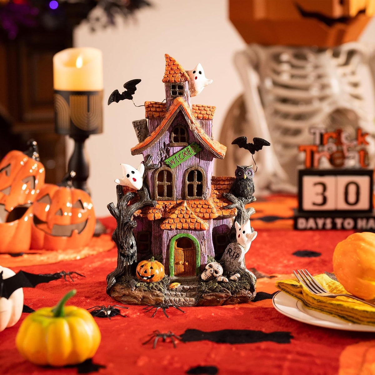 Lighted Halloween Village Houses – 12-Inch Resin Spooky Town