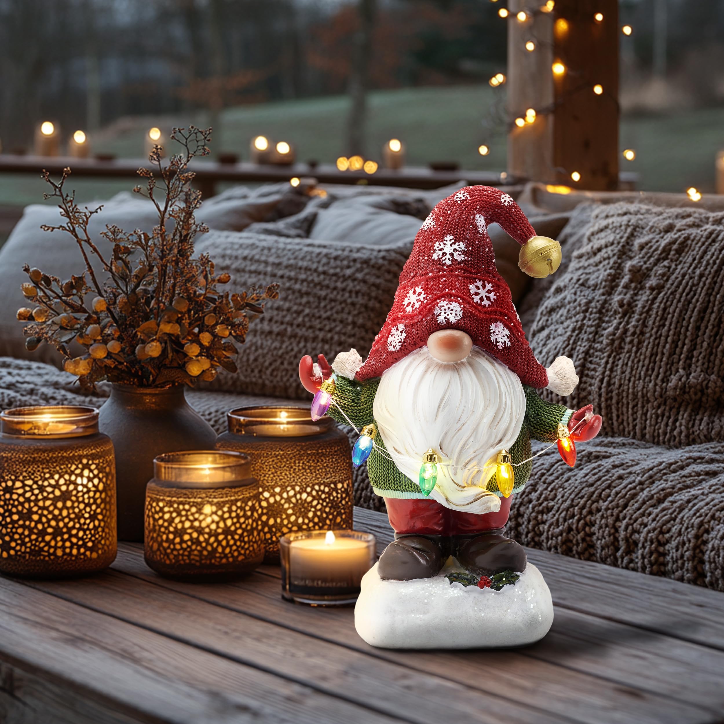 Solar Christmas Garden Gnome – Red or Red & Green, 2 Sizes