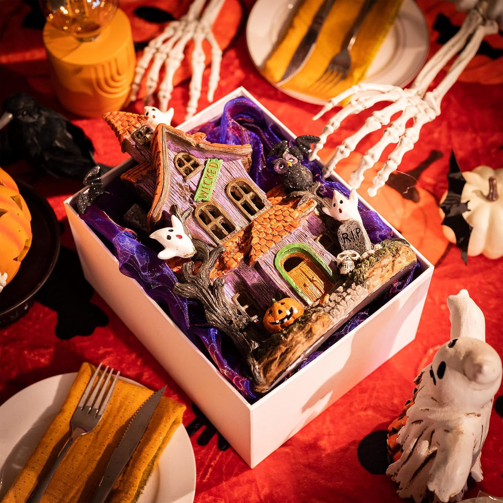 Lighted Halloween Village Houses – 12-Inch Resin Spooky Town
