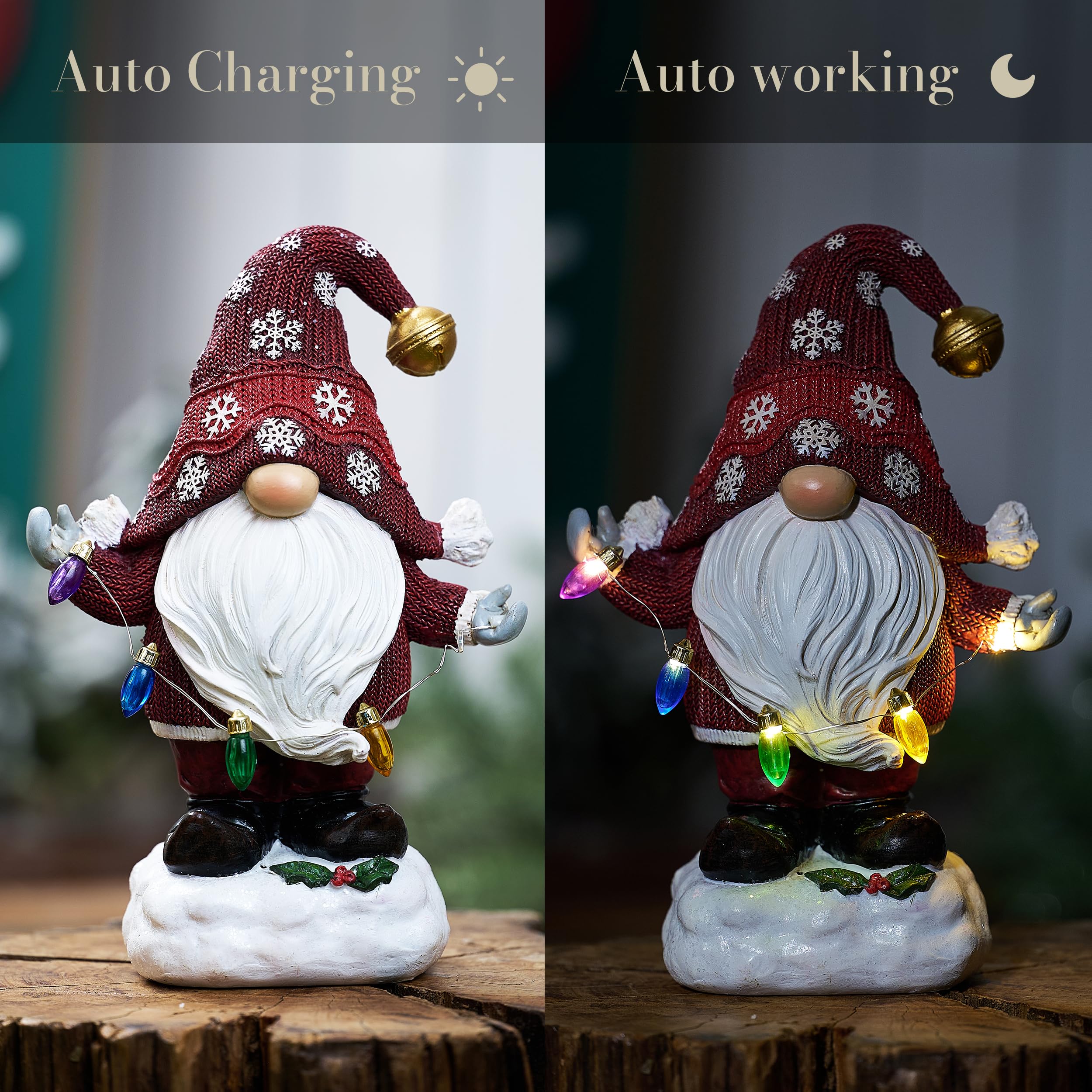 Solar Christmas Garden Gnome – Red or Red & Green, 2 Sizes