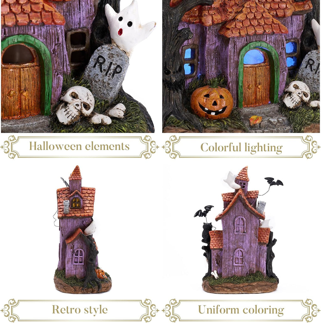 Lighted Halloween Village Houses – 12-Inch Resin Spooky Town