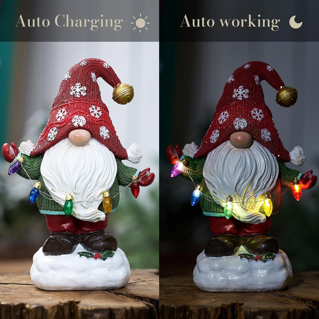 Solar Christmas Garden Gnome – Red or Red & Green, 2 Sizes