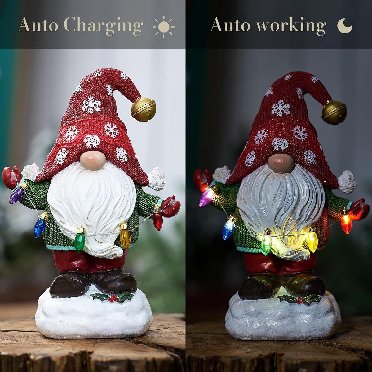 Solar Christmas Garden Gnome – Red or Red & Green, 2 Sizes