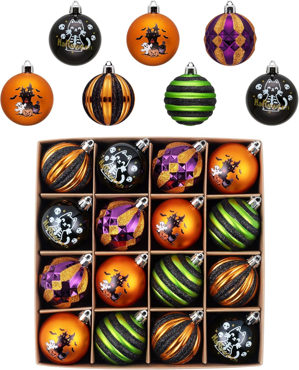 16-Piece Halloween Ornament Set – Shatterproof Hanging Balls for Halloween Tree Decor