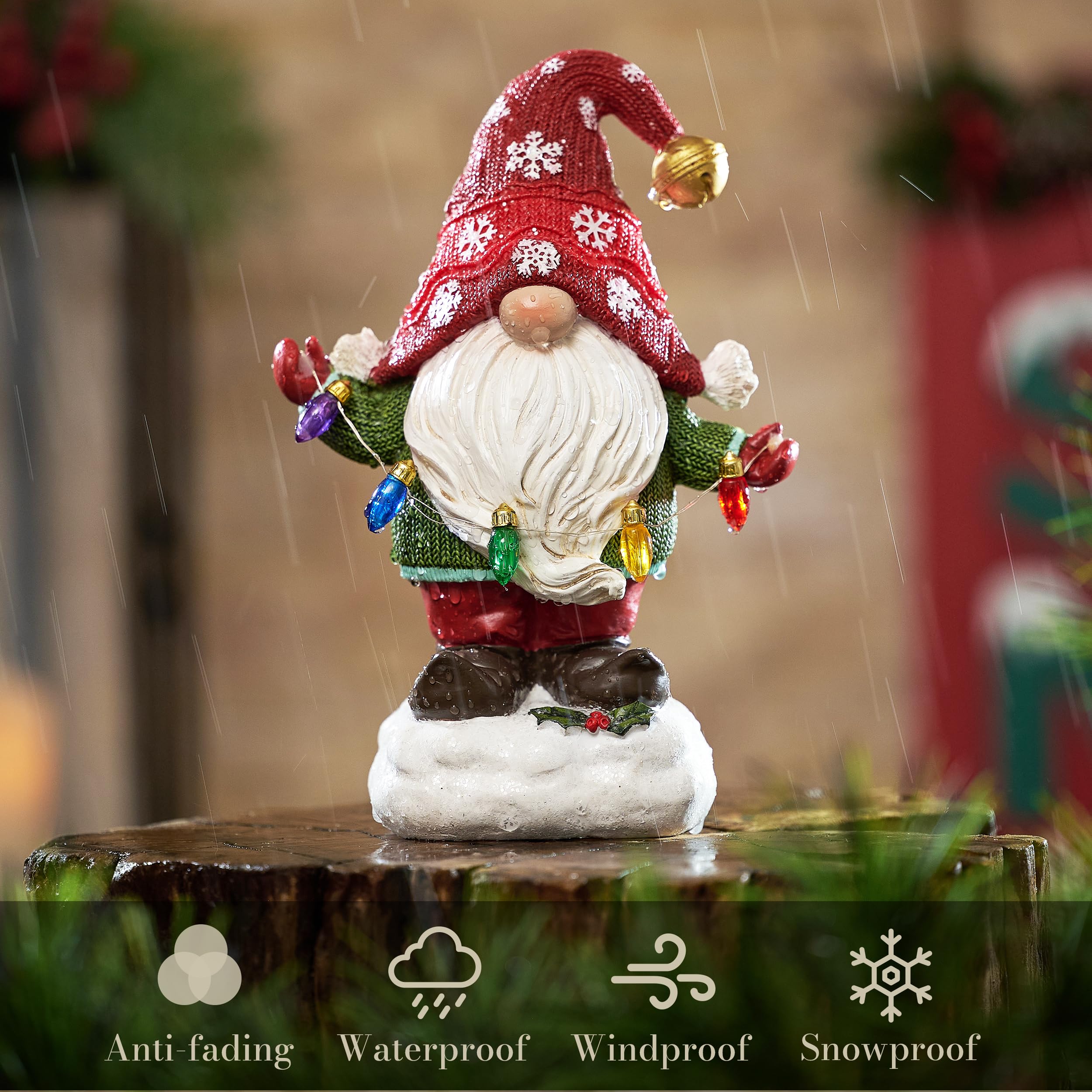 Solar Christmas Garden Gnome – Red or Red & Green, 2 Sizes