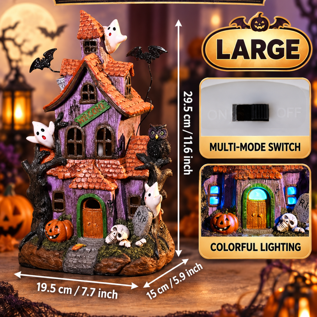 Lighted Halloween Village Houses – 12-Inch Resin Spooky Town