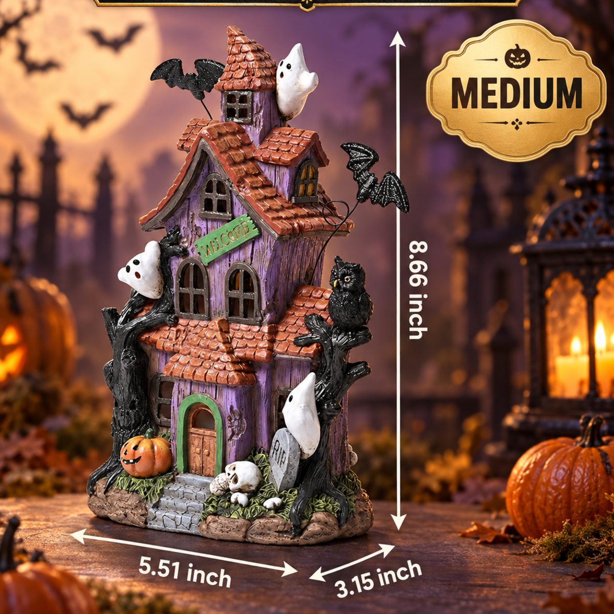 Lighted Halloween Village Houses – 12-Inch Resin Spooky Town