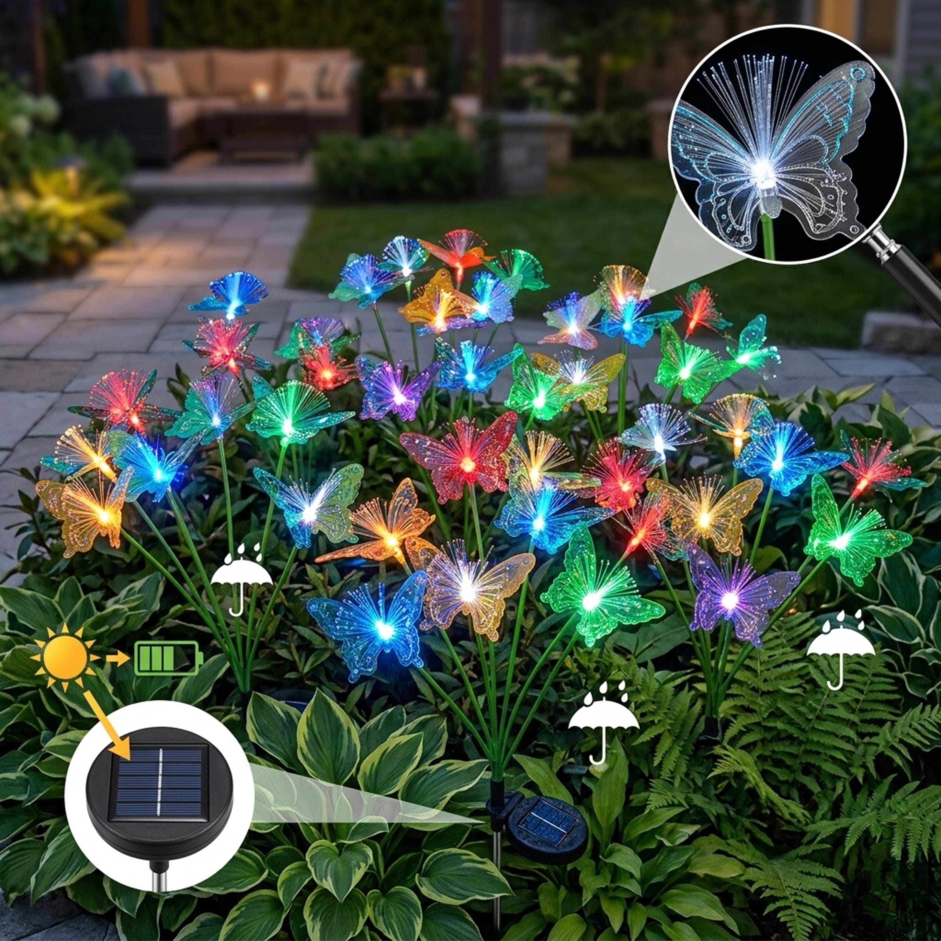 Feature graphic showing butterfly light fibers solar panel and weather resistance