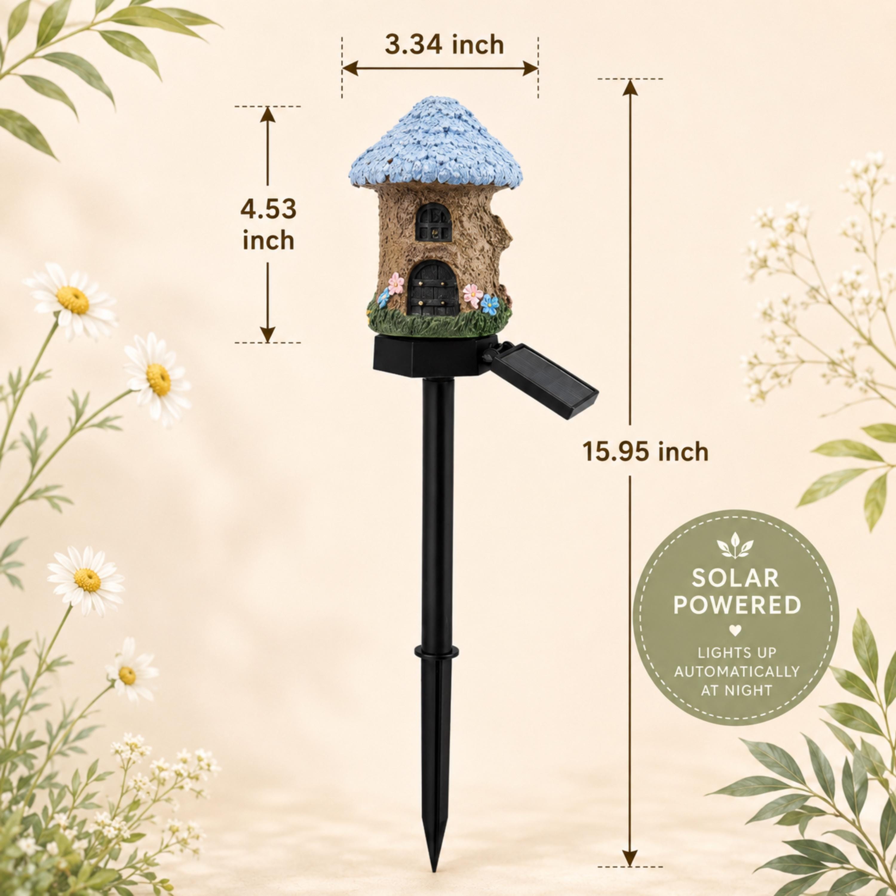Dark blue mushroom solar fairy house light size guide