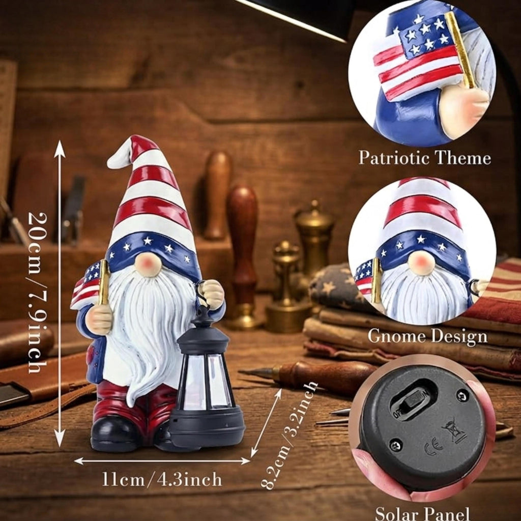 Size and solar panel guide for red white and blue garden gnome