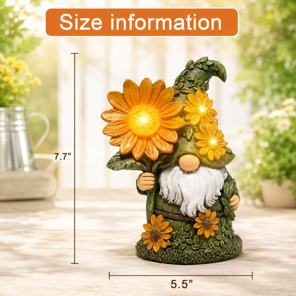 Size guide for 7.7-inch solar daisy garden gnome