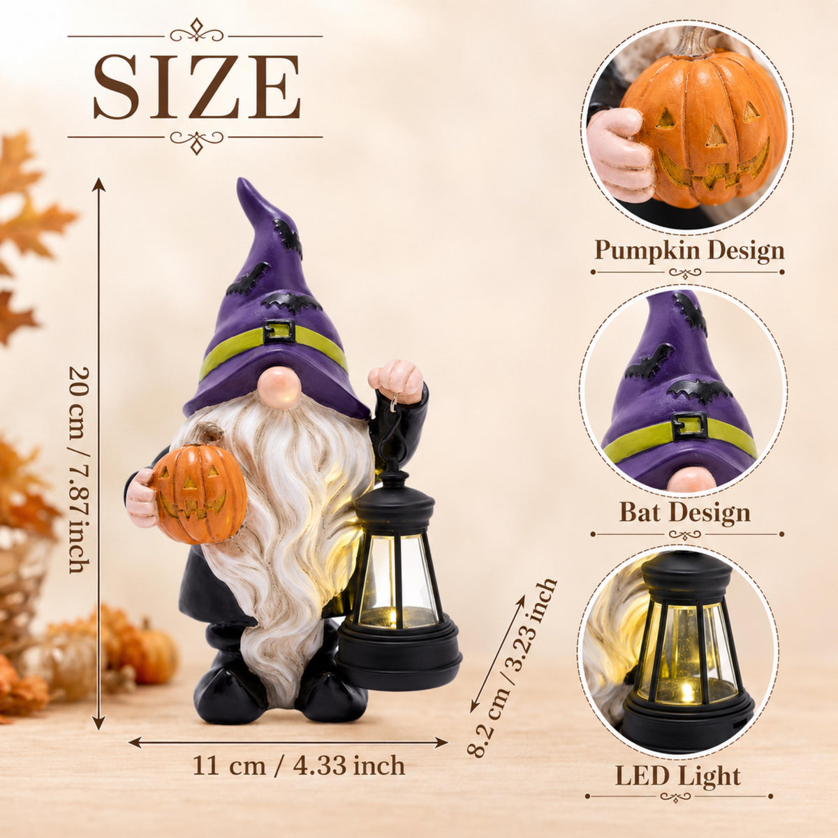 Second size and lighting guide for solar Halloween gnome