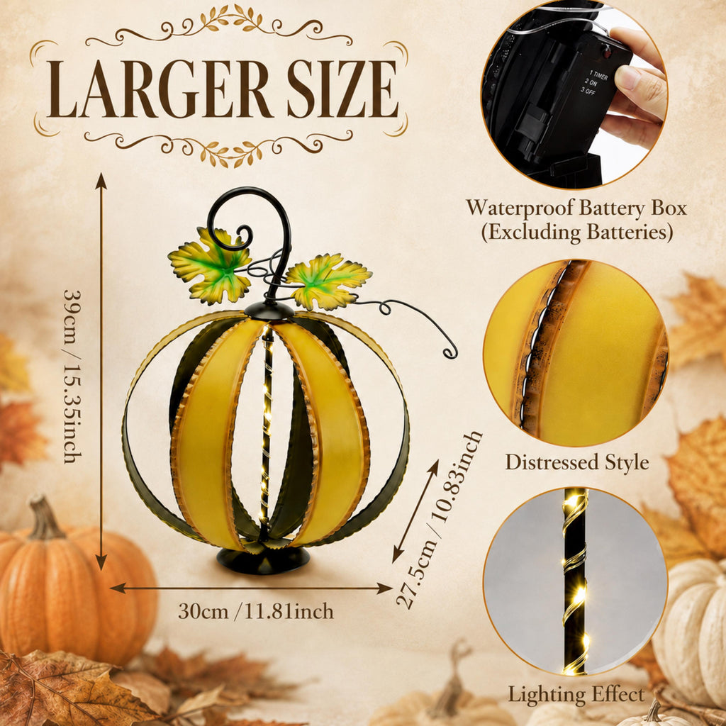 Large metal pumpkin size and battery-box feature guide