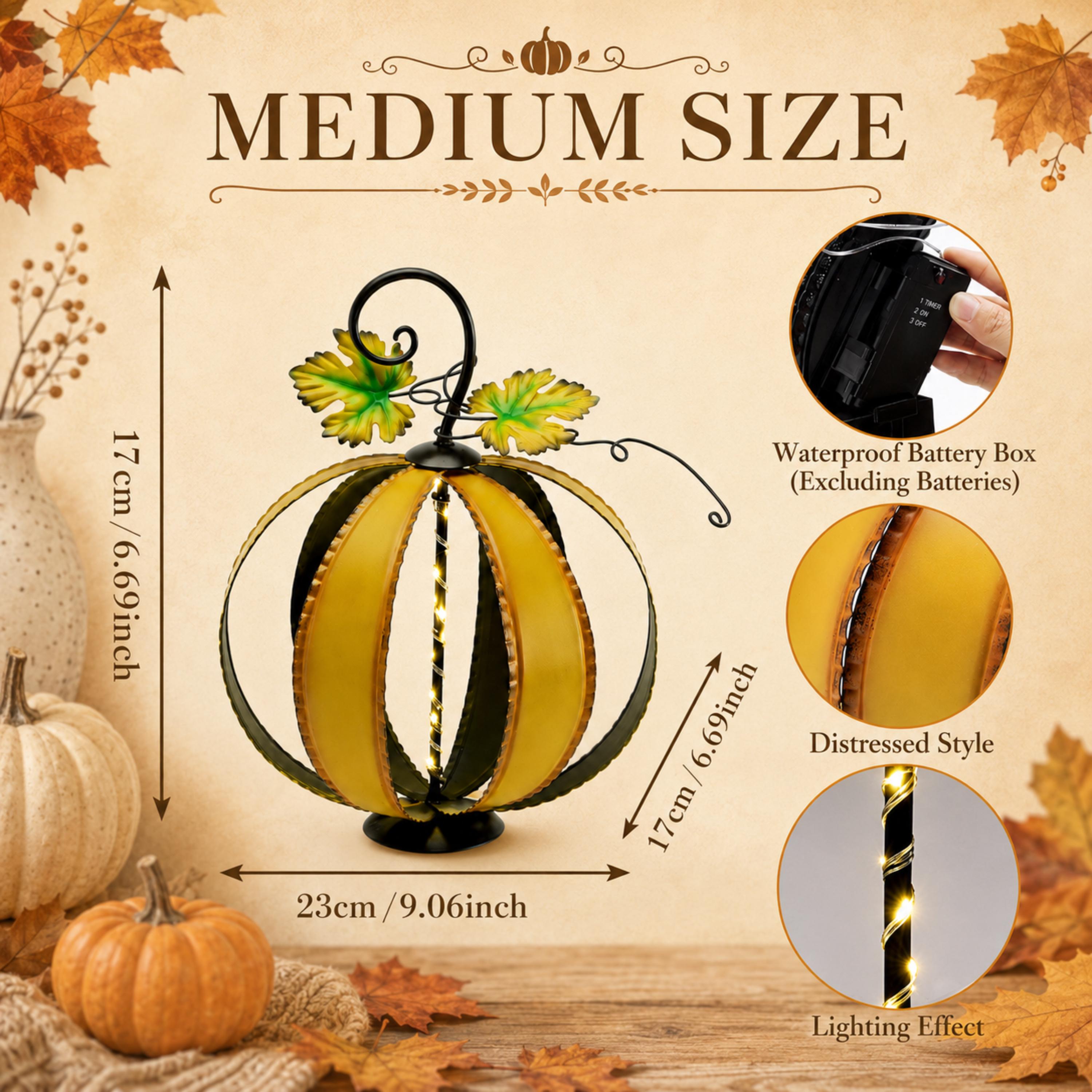 Medium metal pumpkin size and battery-box feature guide