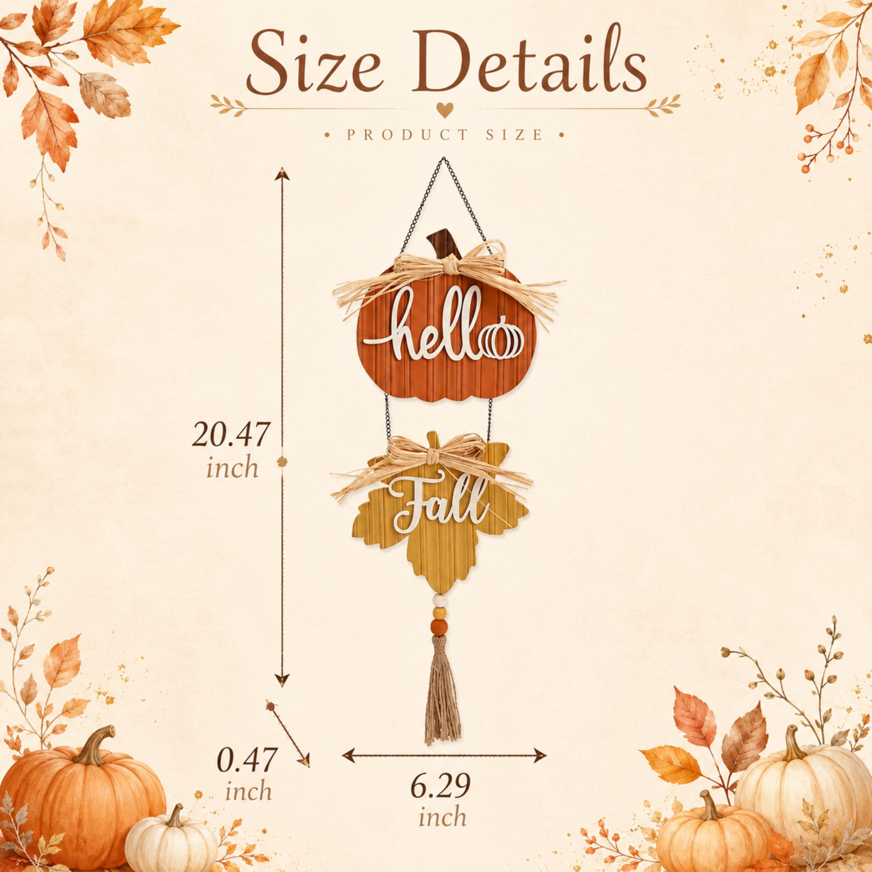 Size guide for 20.47-inch Hello Fall wooden door hanger